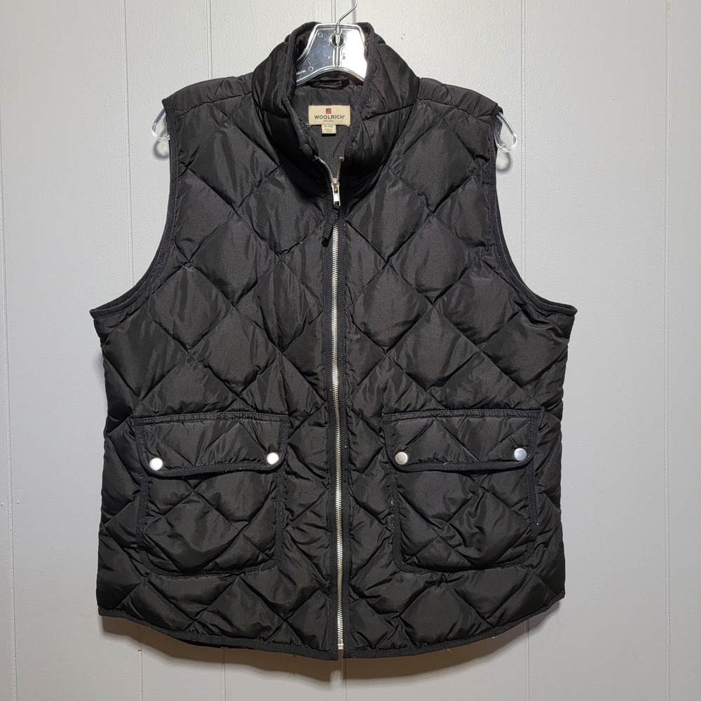 Woolrich Mens Black Diamond Quilted Down Puffer Vest XL Full Zip Mock Neck